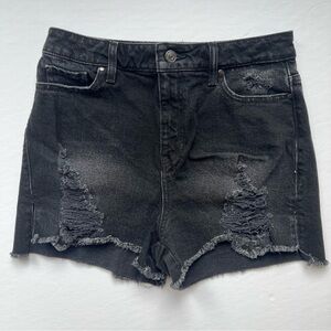 Black Distressed Guess High Waisted Denim Shorts Relaxed Leg Size 28 Like New